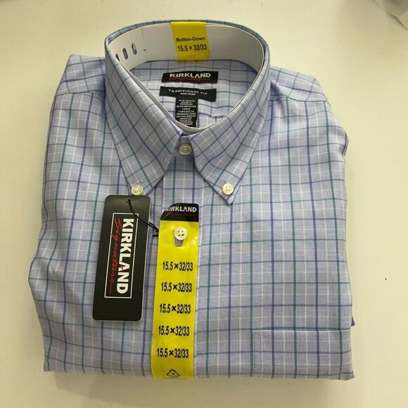 NEW Kirkland Signature Mens 15.5 X 32/33 Non-Iron Button-Down Shirt - Picture 2 of 5